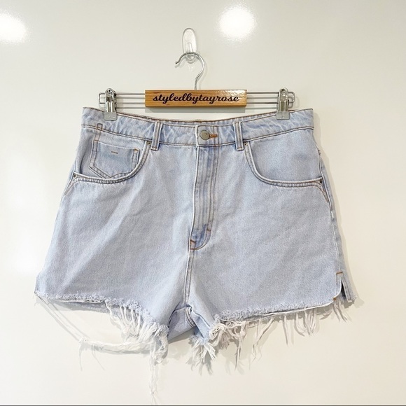 Zara High Rise Distressed Denim Shorts - Picture 6 of 15